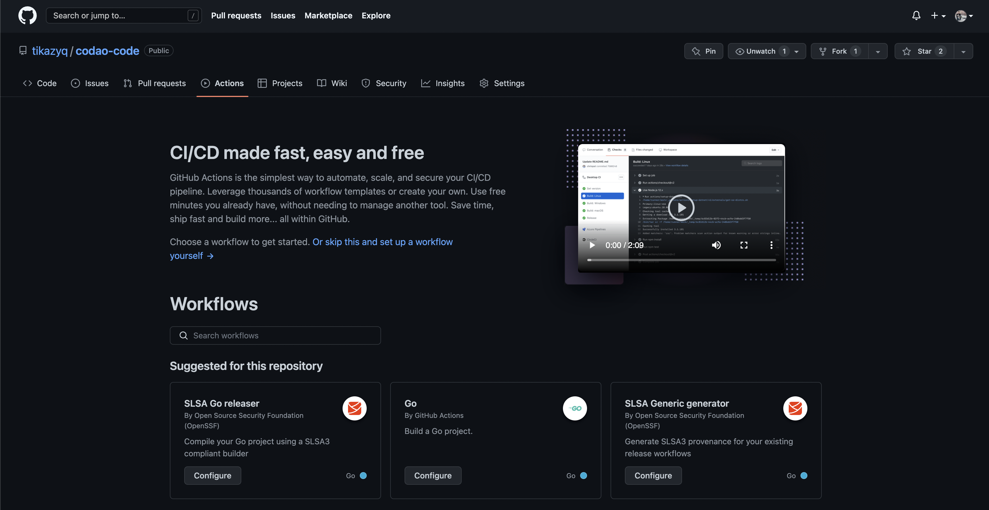 GitHub Actions Repo Page